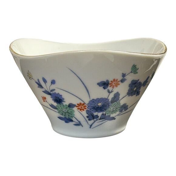 Vintage Japanese Arita Chewan Rice Bowl w/ Flowers Blue White Yellow 2.5” Floral - Picture 1 of 10